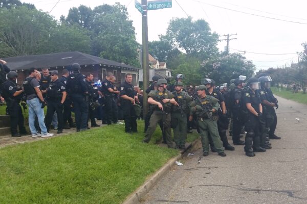 Heavily armed police in Baton Rouge, LA