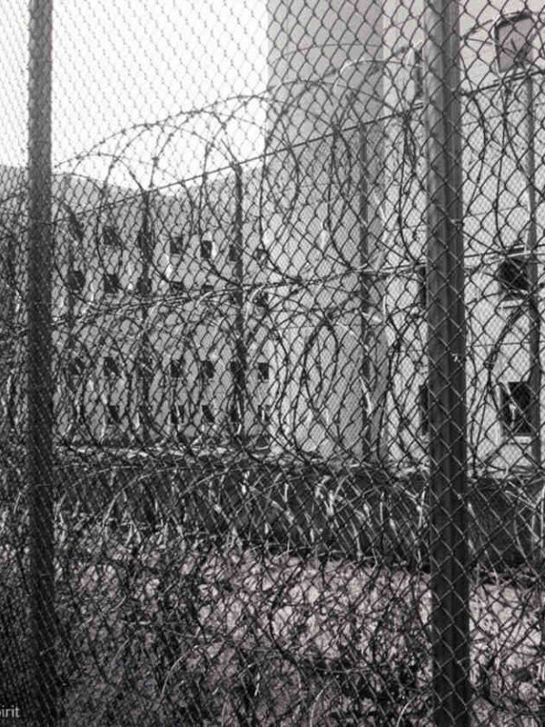 Razor wire and fence outside jail