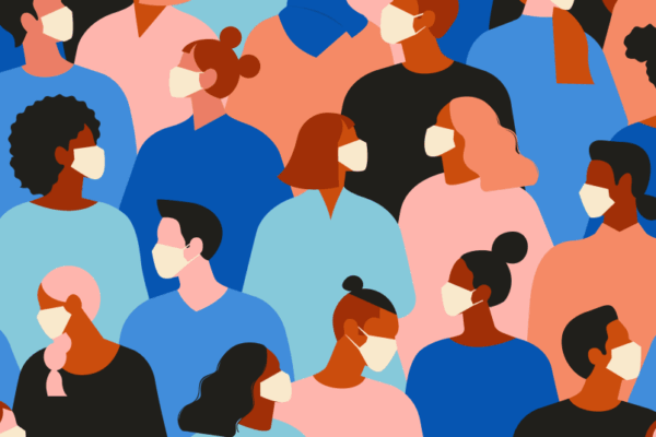 Illustration of diverse people in medical masks