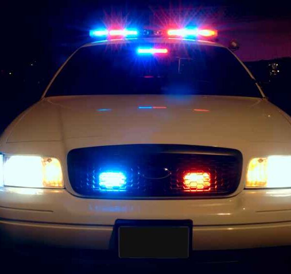 Police car with emergency lights on