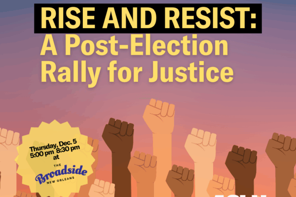 Graphic that reads: Rise and Resist: A Post Election Rally for Justice