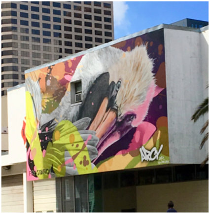 Mural depicting a pelican 