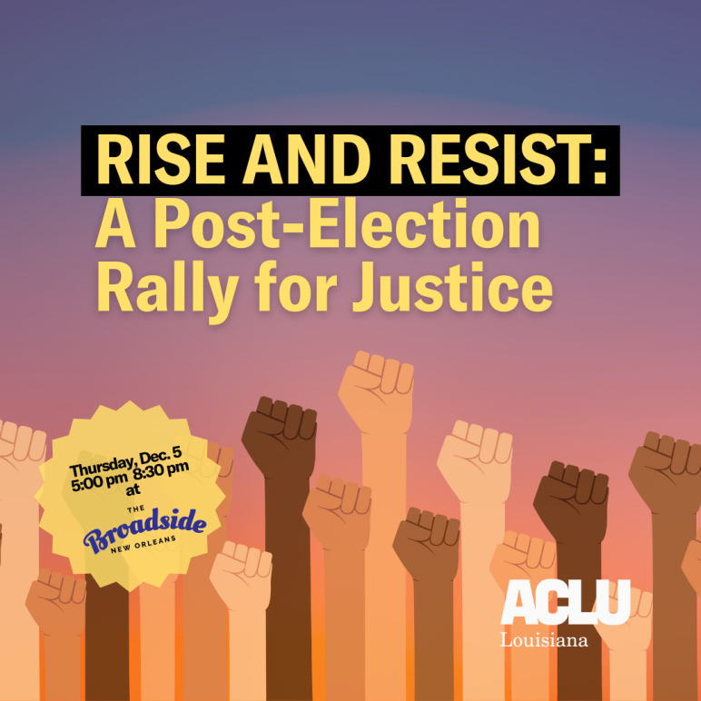 Graphic that reads: Rise and Resist: A Post Election Rally for Justice