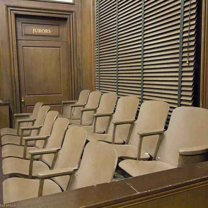 A jury box in a court room