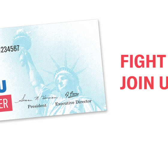 Image of an ACLU member card with the statue of liberty 